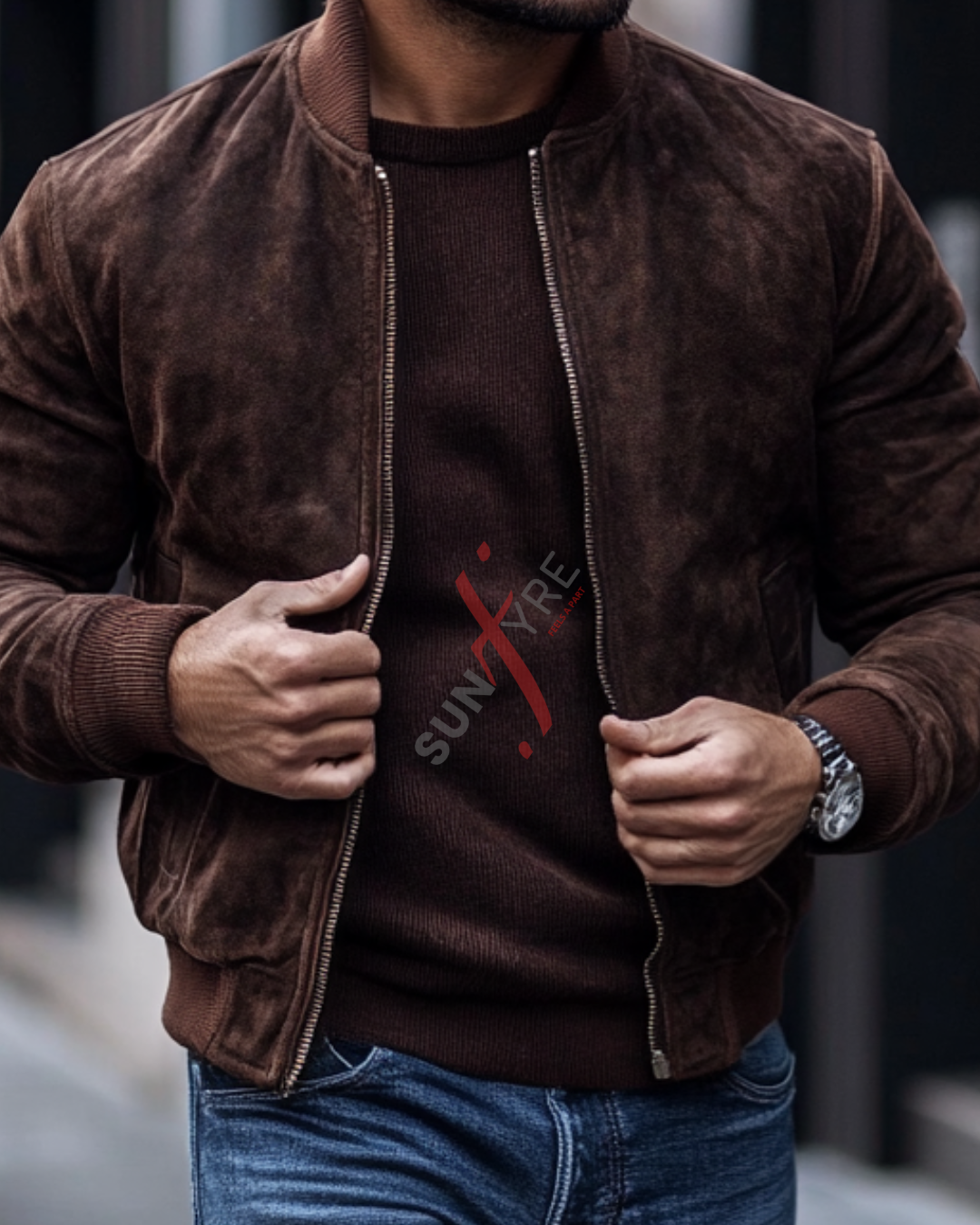 Dark Brown Bomber Nubak Leather Jacket For Men (SF538)