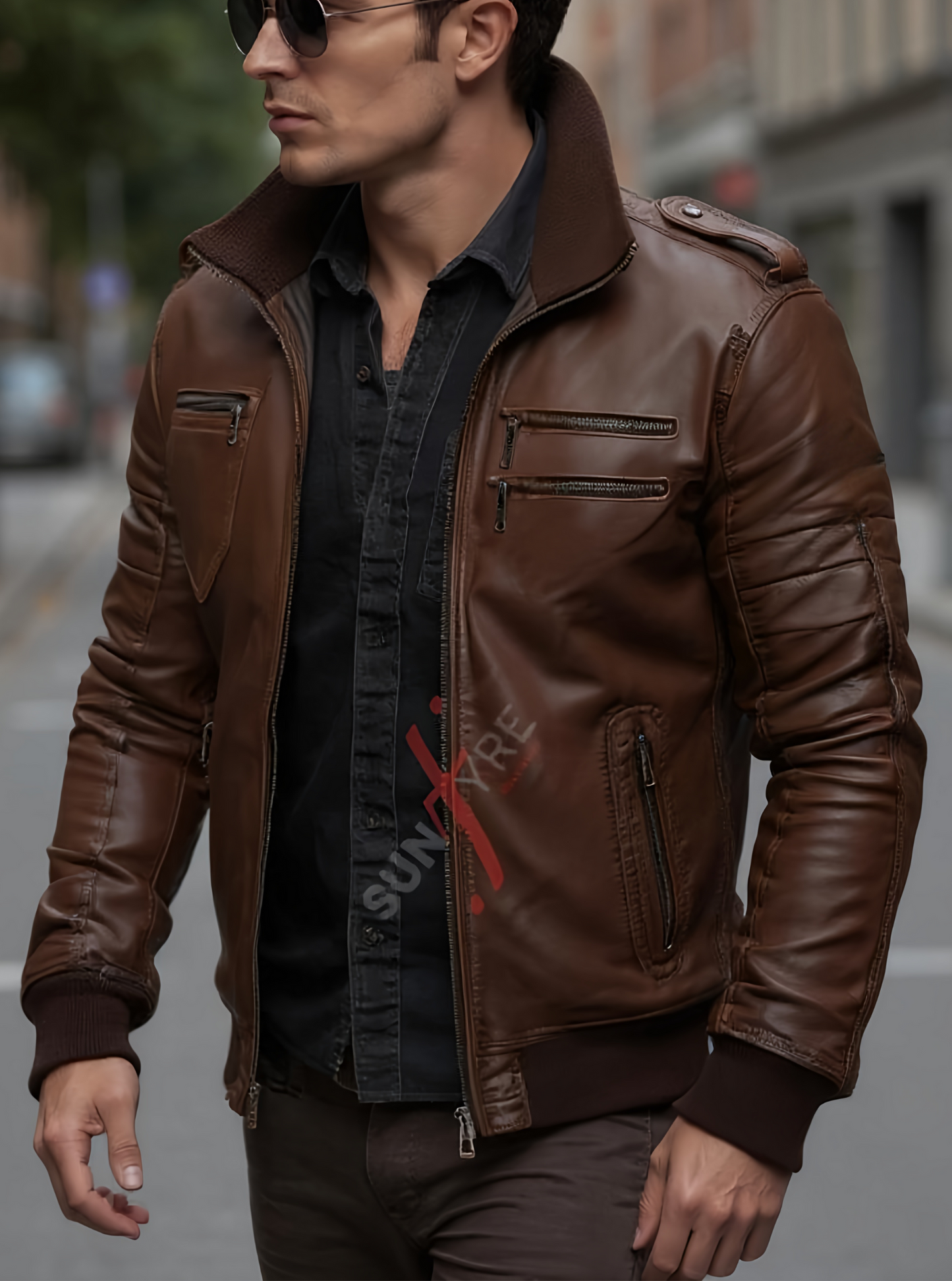Chestnut Brown Bomber Leather Jacket For Men (SF524)