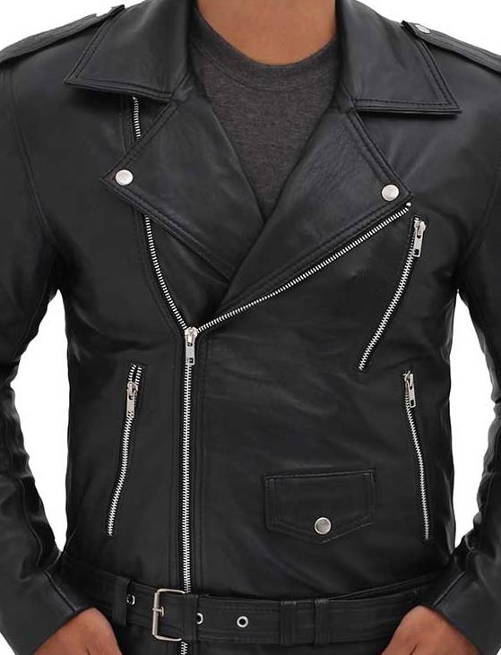 Black Motorcycle Leather Jacket For Men