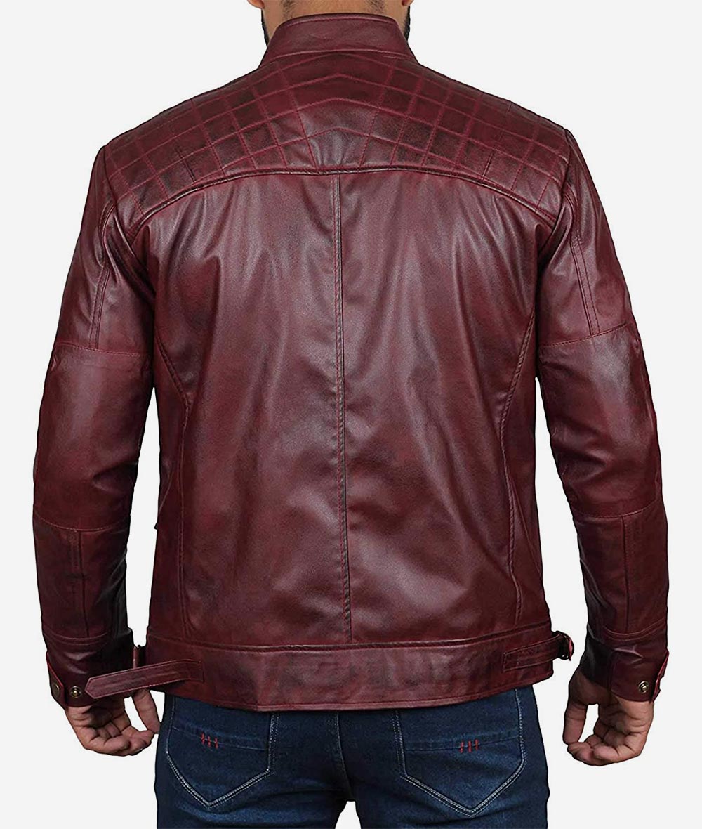 Cafe Racer Burgundy Leather Biker Jacket
