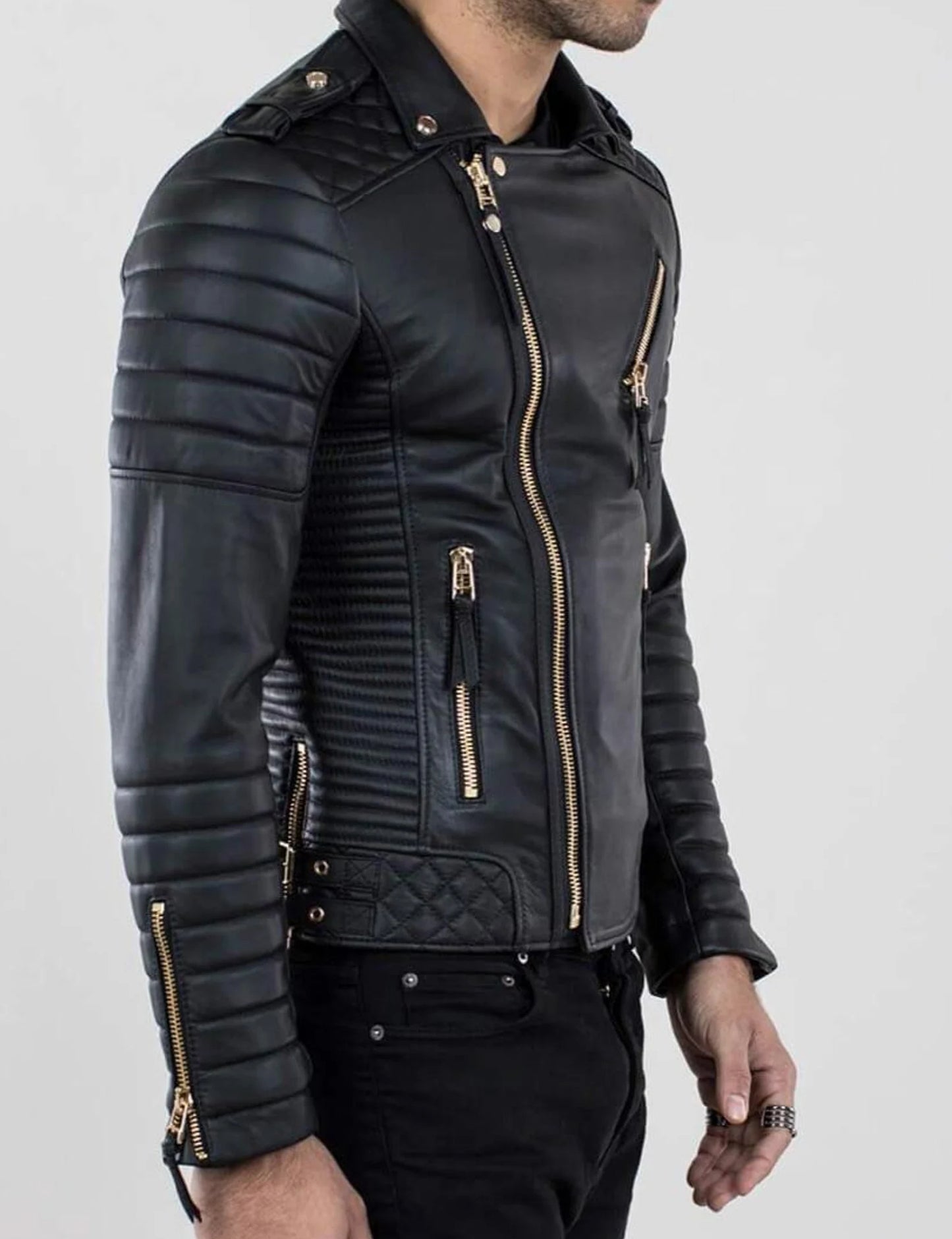 Original Sheepskin Black Motorcycle Leather Jacket