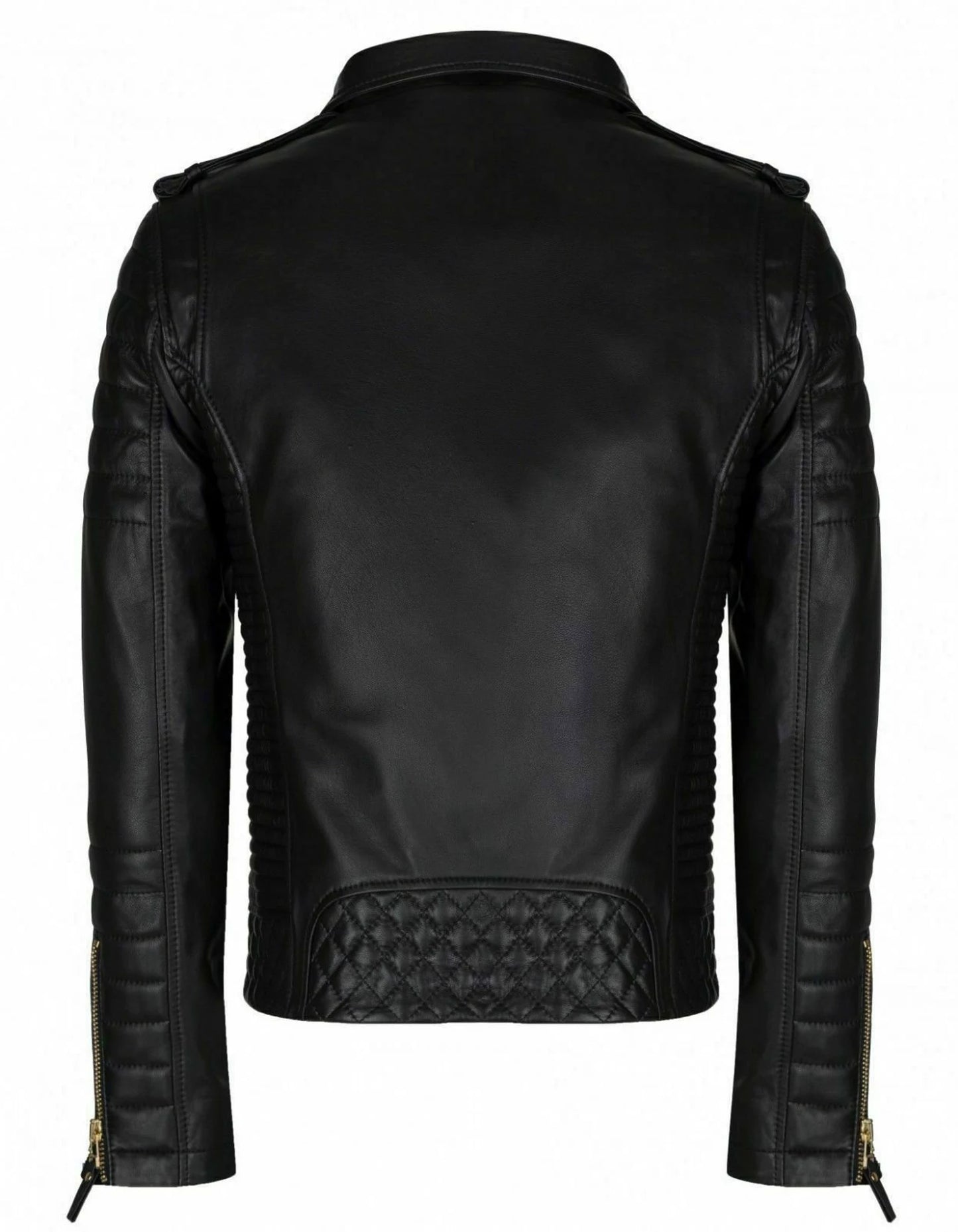 Original Sheepskin Black Motorcycle Leather Jacket For Men (SF143)