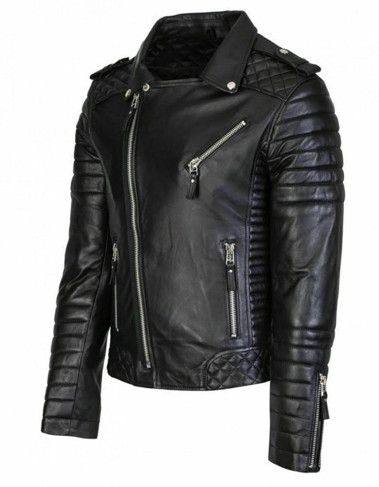 Original Sheepskin Black Motorcycle Leather Jacket