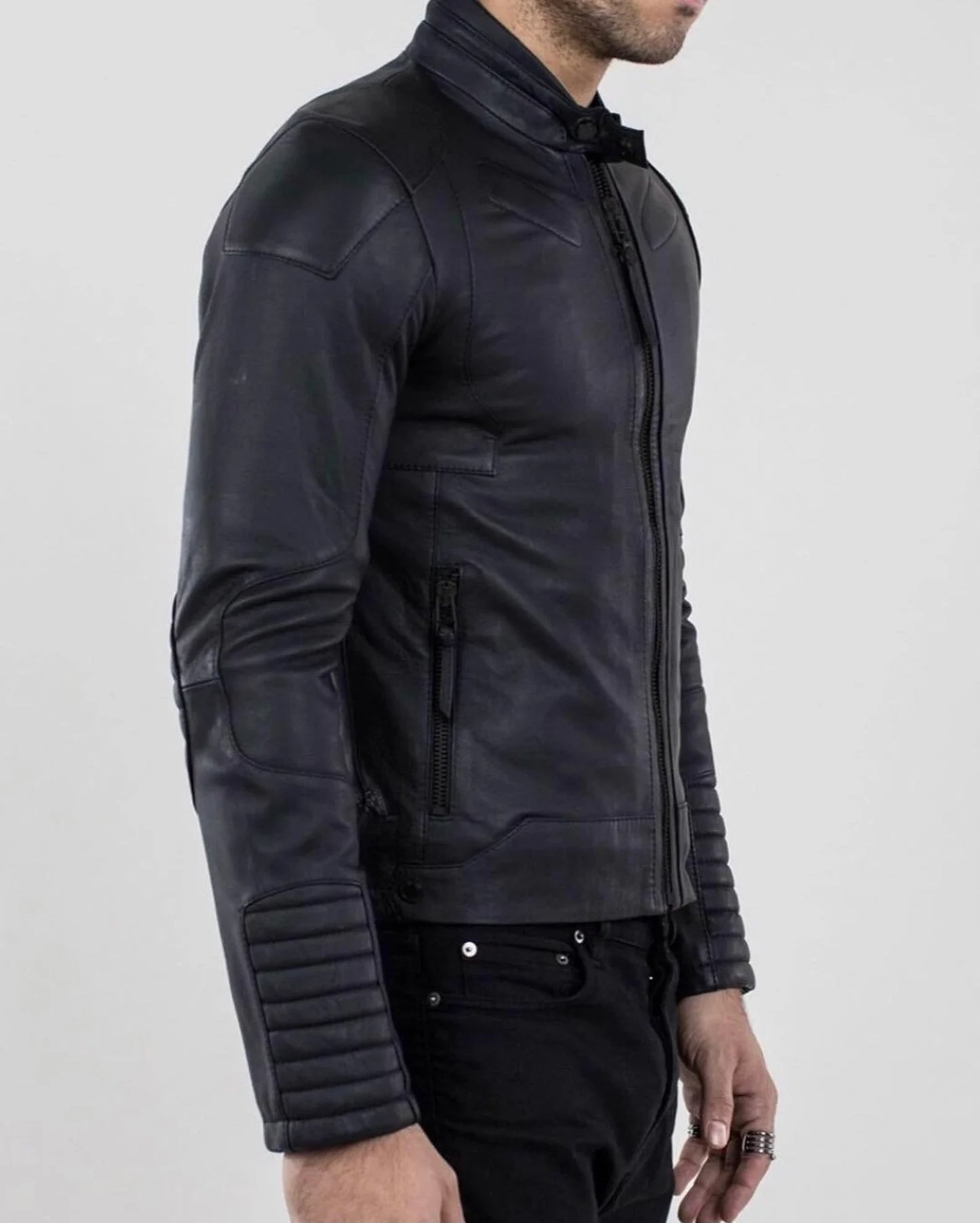 Fitted Iconic Biker Leather Jacket For Men