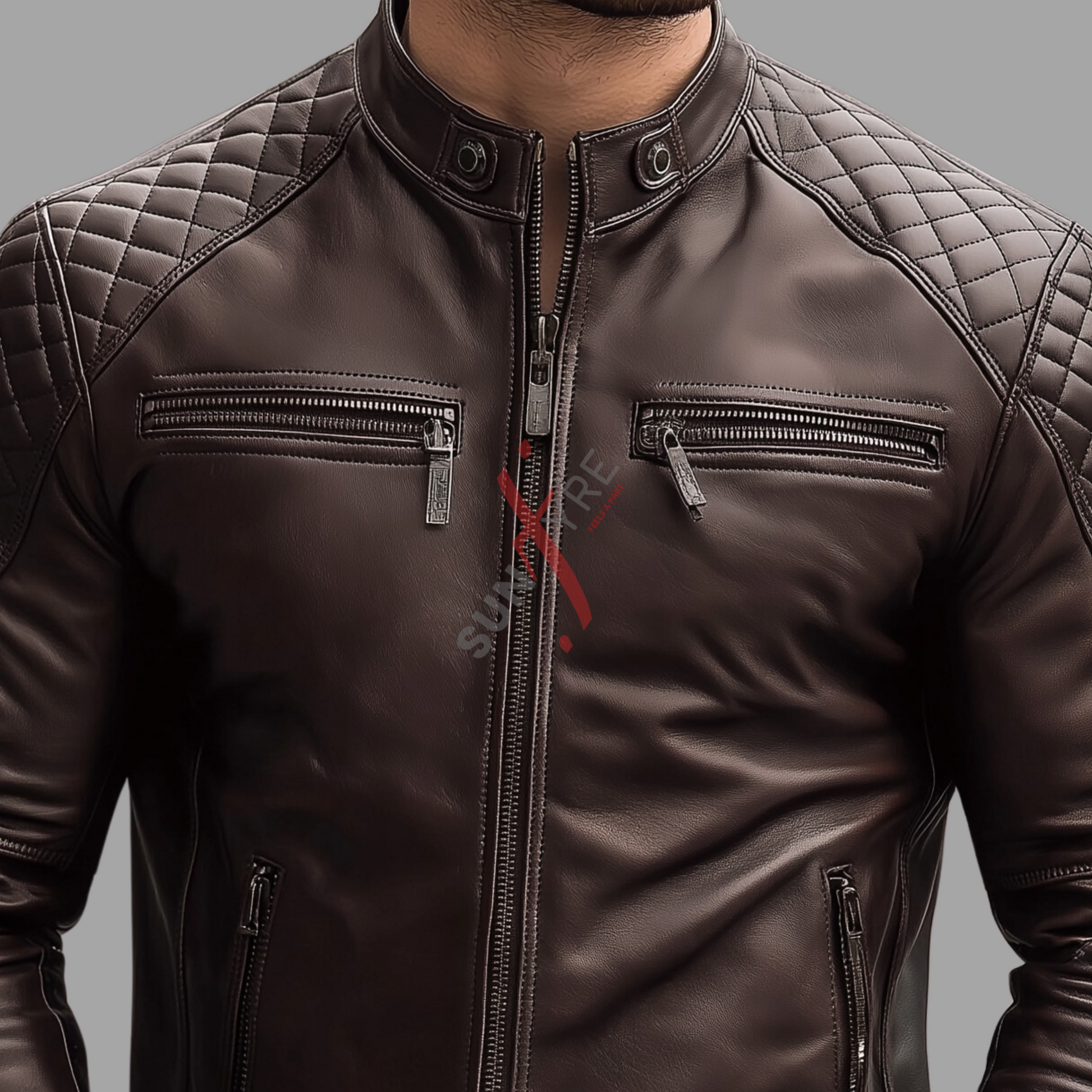 Real Sheepskin Cafe Racer Leather Biker Jacket For Men