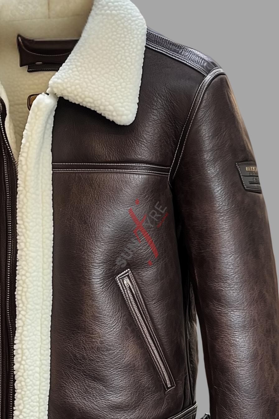  Brown Shearling Leather Jacket For Men