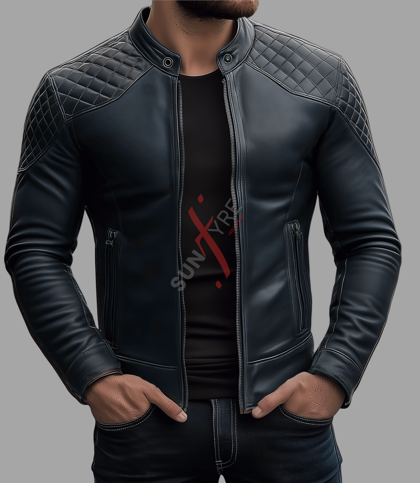 Real Lambskin Black Cafe Racer Leather Jacket For Men