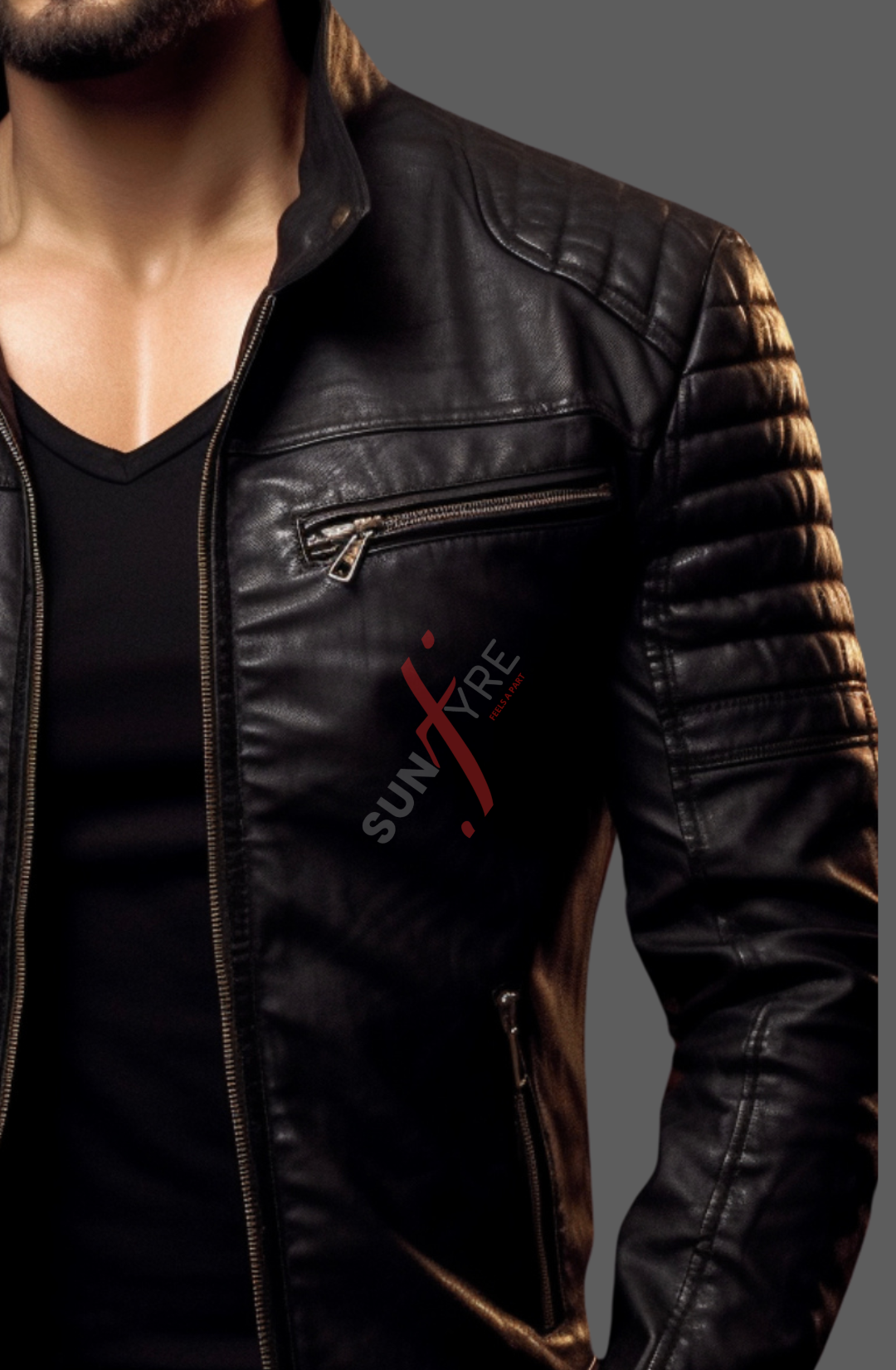 Black Snuffed Motorcycle Leather Jacket For Men