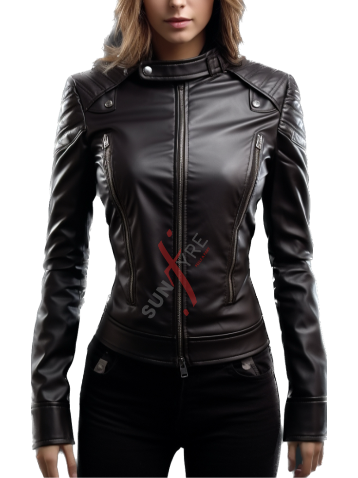 Real Sheepskin Biker Black Leather Jacket for Women