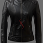 Quilted Dark Black Leather Jacket For Women Real Sheepskin (SF382)