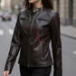 Cafe Racer Dark Brown Leather Jacket for Women 