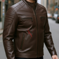 Austin Dark Brown Cafe Racer Leather Jacket For Men (SF142)