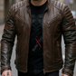 Rock Brown quilted Leather Jacket For Men (SF585)