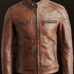 Original Sheepskin Cafe Racer Slim Fit Tan Biker Leather Jacket For Men