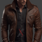 Original Sheepskin Chestnut Brown Bomber Leather Jacket For Men