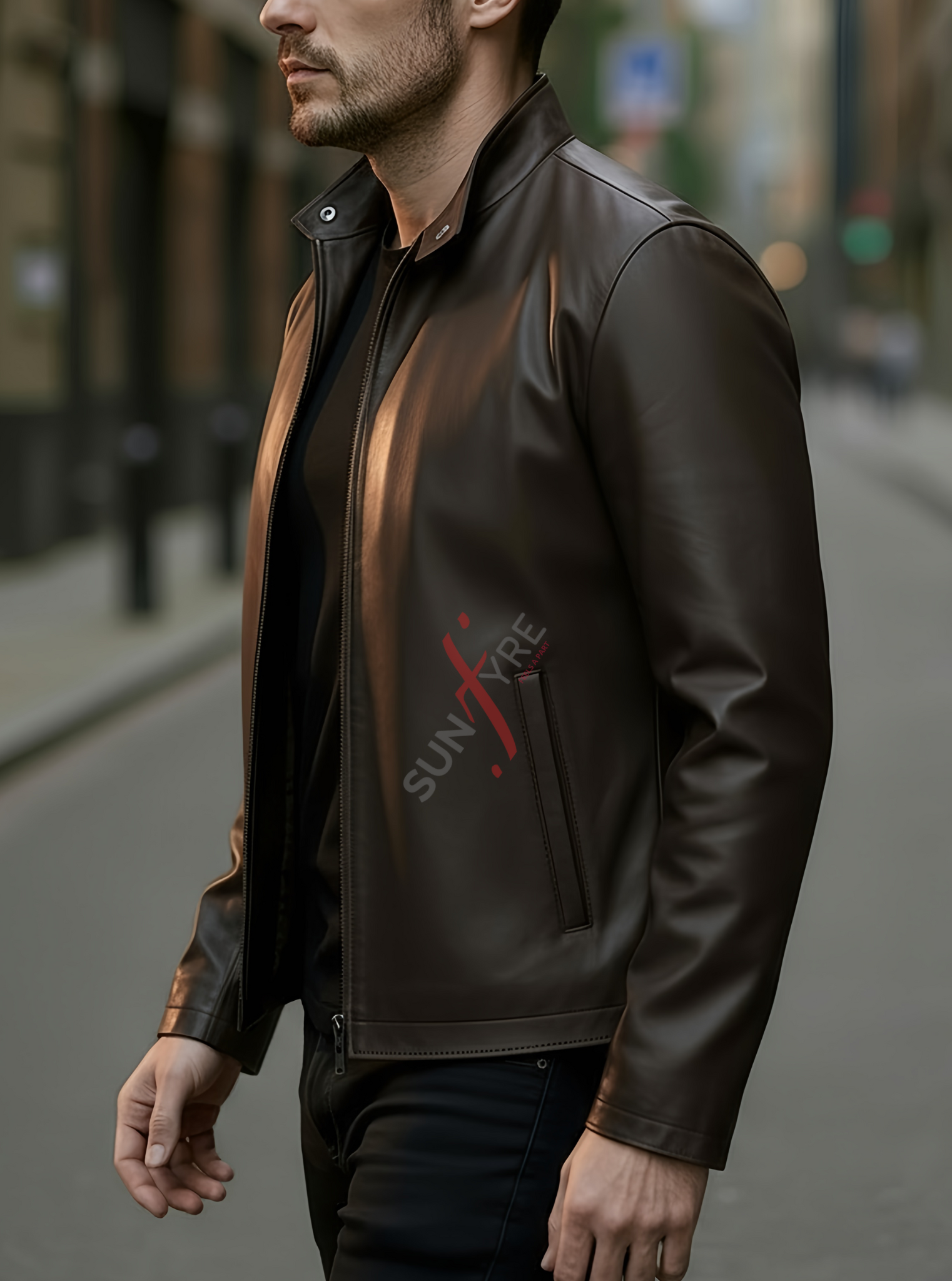Leon Coffee Brown Racer Leather Jacket For Men (SF621)