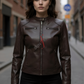 Cafe Racer Dark Brown Leather Jacket for Women
