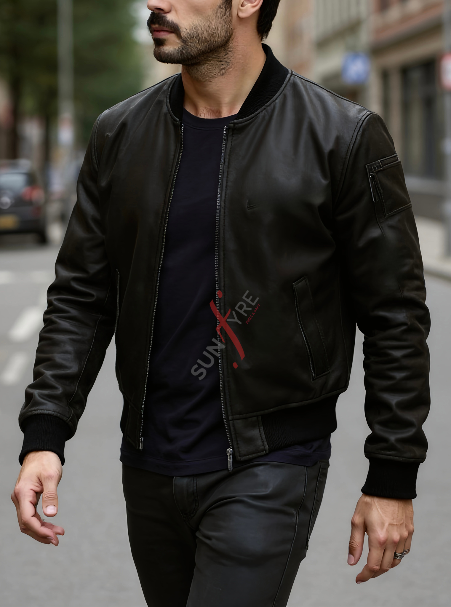Daniel Matte Black Bomber Leather Jacket For Men (SF526)
