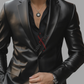 Real Lambskin Black Two Button Leather Blazer