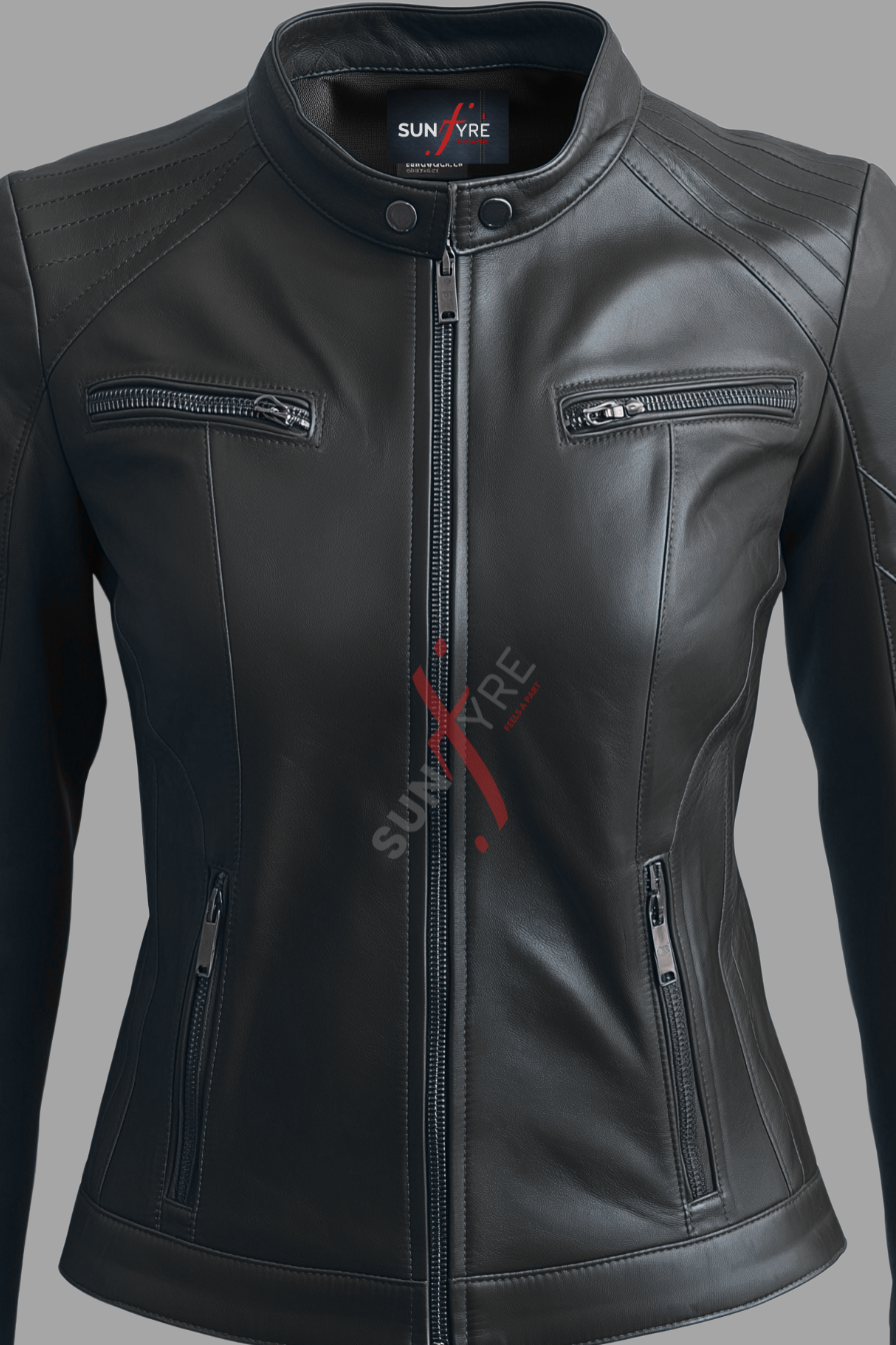 fe Racer Sheepskin Black Leather Jacket 