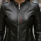 Black Cafe Racer Leather Jacket For Women in Real Sheepskin 