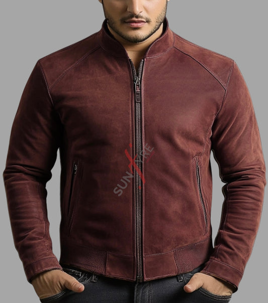 Ethan Lychee Brown Bomber Leather Jacket For Men (SF575)