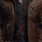 Chestnut brown bomber leather jacket 