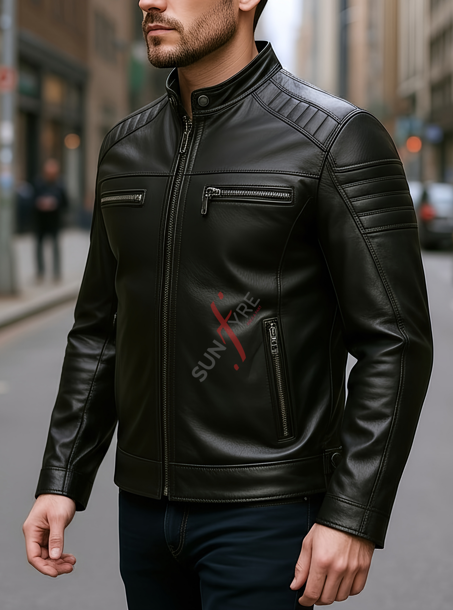 Austin Black Cafe Racer Leather Jacket For Men (SF118)