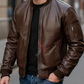 Original Dark Brown Bomber Leather Jacket For Men (SF698)