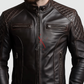 Distressed Cafe Racer Brown Leather Biker Jacket For Men