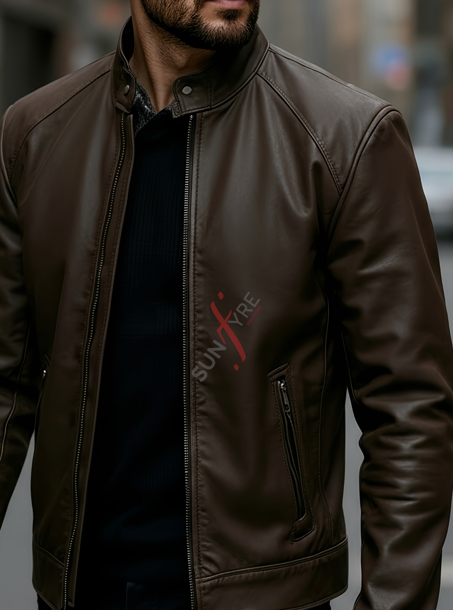 Brock Coffee Brown Racer Leather Jacket For Men (SF558)