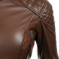 Sheepskin  Brown Slim Fit Cafe Racer Leather Jacket For Women