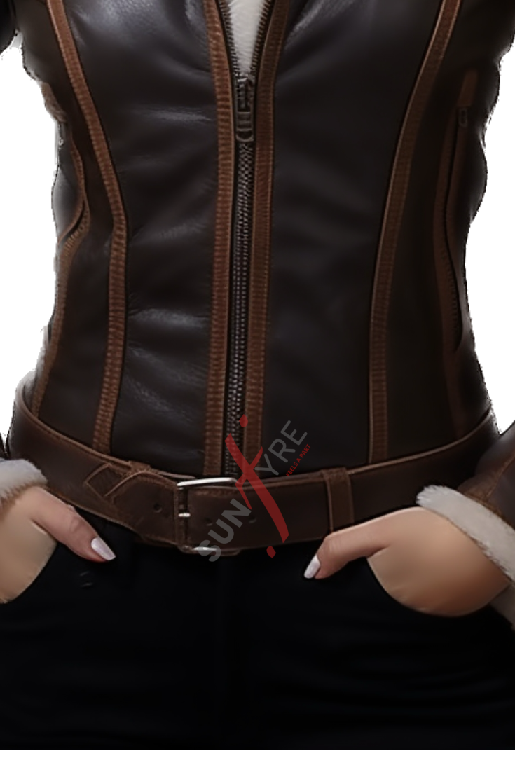 Brown Shearling Leather Jacket For Women