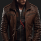 Real Sheepskin Brown Bomber Leather Jacket For Men