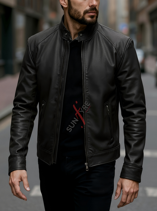 Brock Racer Matte Black Leather Jacket For Men (SF580)