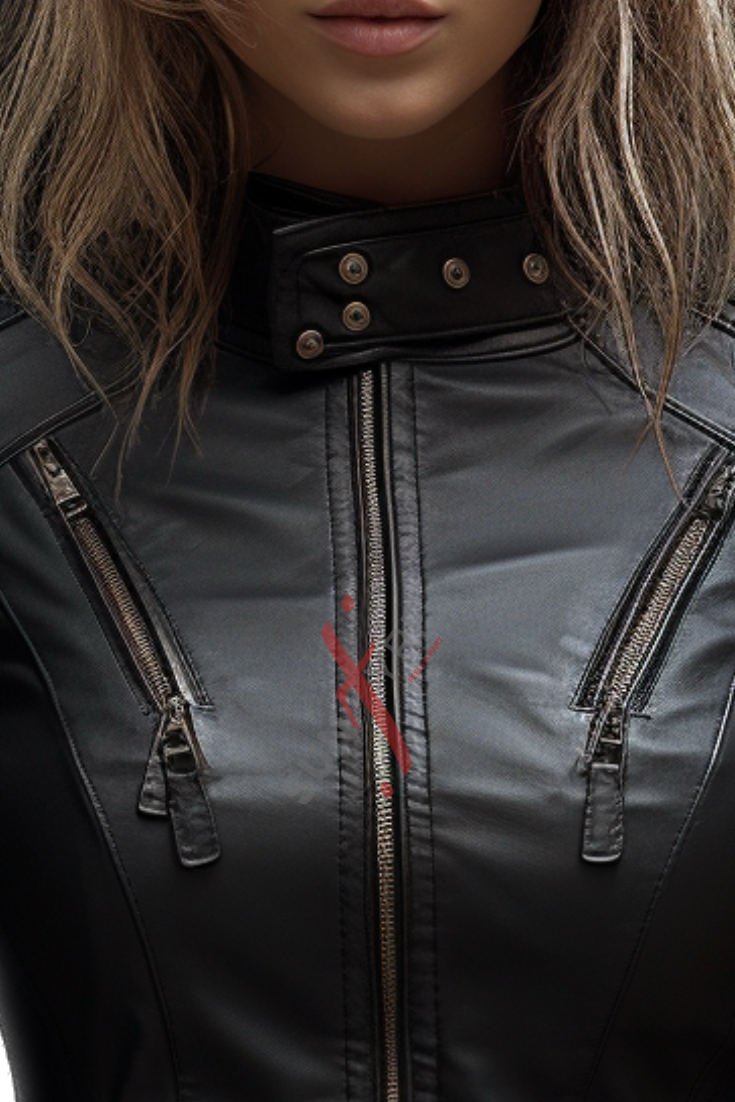 Black Leather Biker Jacket For Women