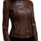 Brown Sheepskin Slim Fit Biker Leather Jacket For Women