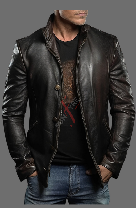 Notch Lapel Dark Brown Leather Blazer For Men Real Sheepskin (SF546)