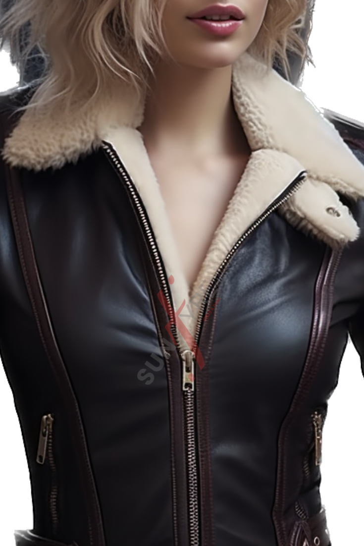 Black Two Tone Leather Jacket For Women