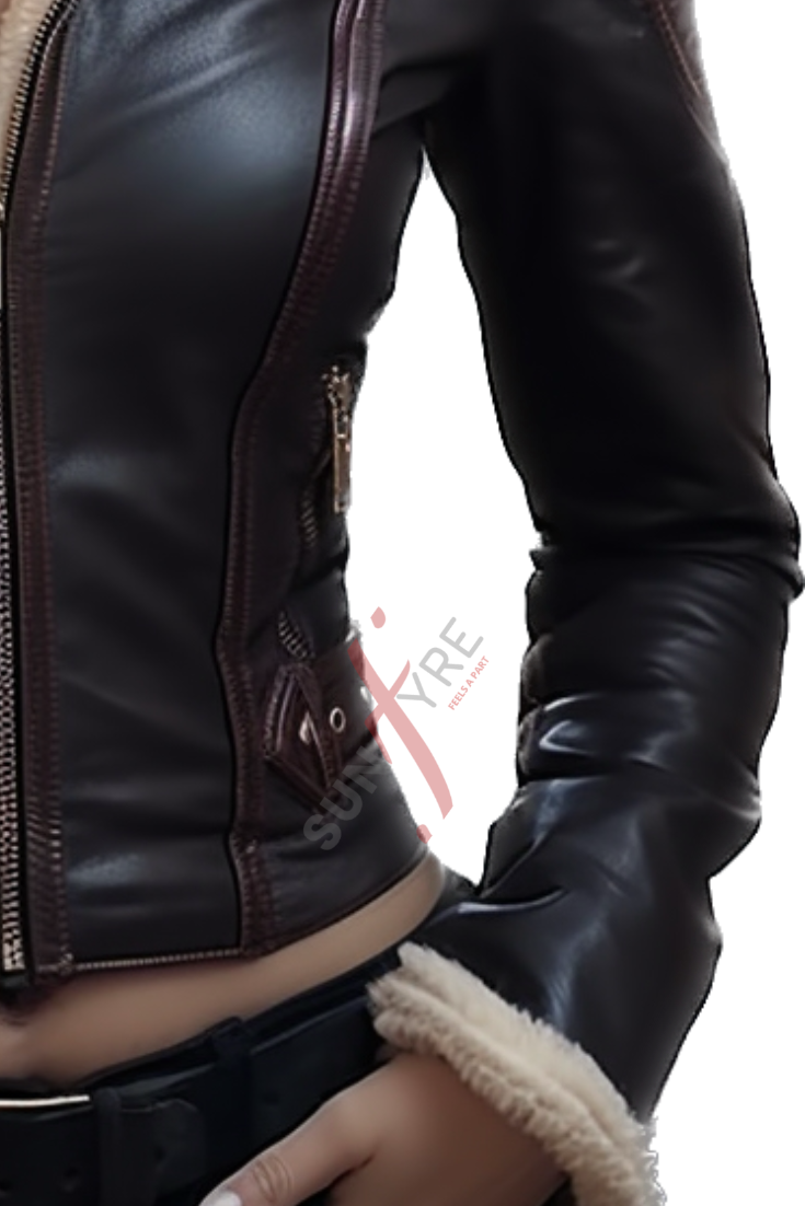 Black Shearling Leather Jacket For Women