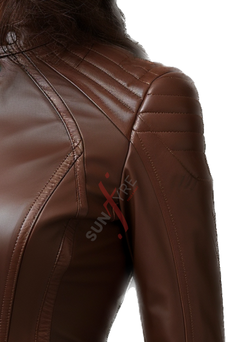  Slim Fit Cafe Racer Leather Jacket For Women