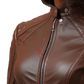 Light Brown Cafe Racer Leather Jacket For Women