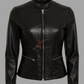Quilted Shoulder Black Biker Leather Jacket for Women Real Sheepskin 
