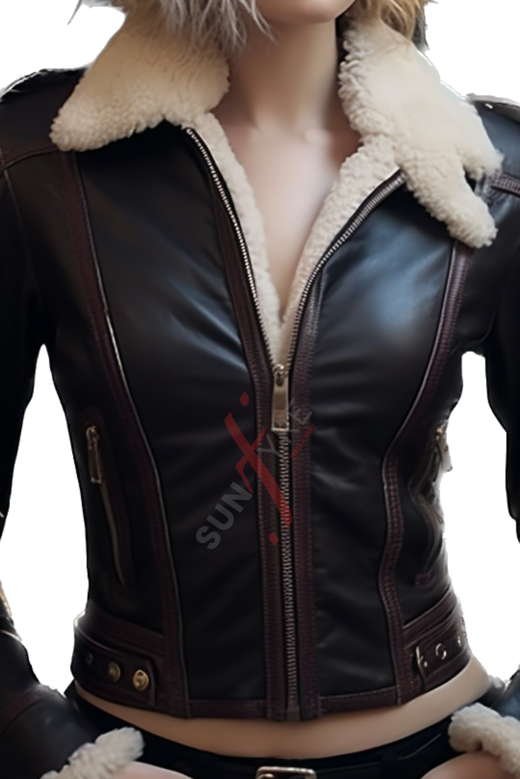 Sheepskin Short Black Shearling Motorcycle Leather Jacket For Women