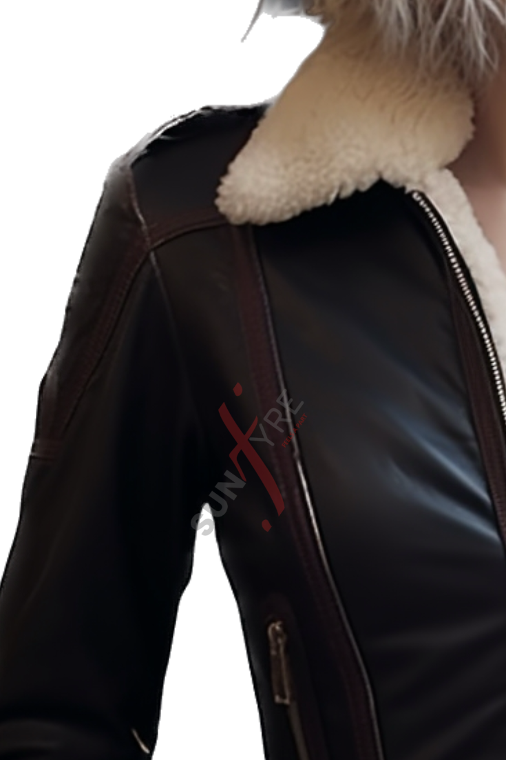 Short Black Shearling Motorcycle Leather Jacket For Women