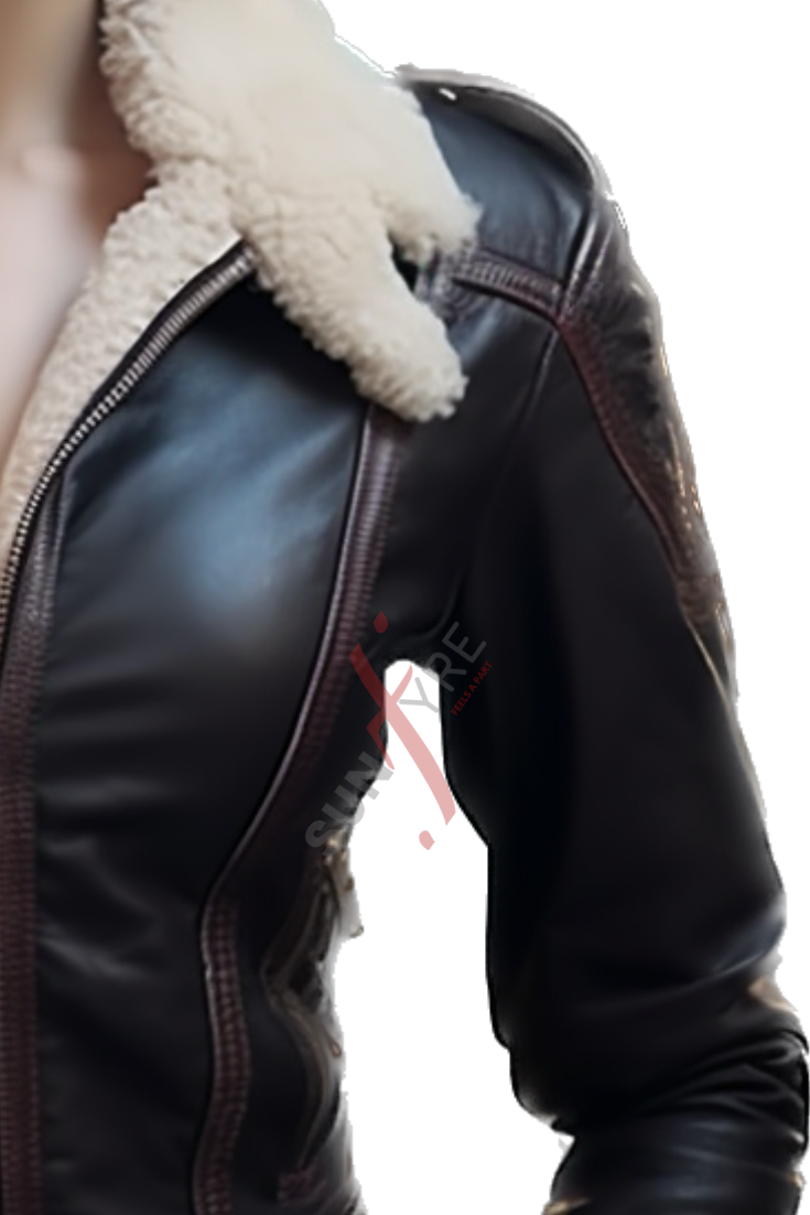 Real Sheepskin Black Shearling Motorcycle Leather Jacket For Women