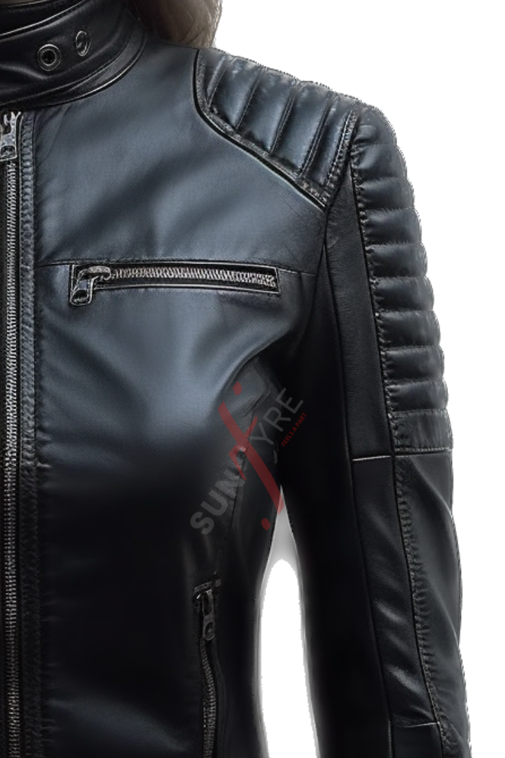 Sheepskin Black Leather Jacket For Women