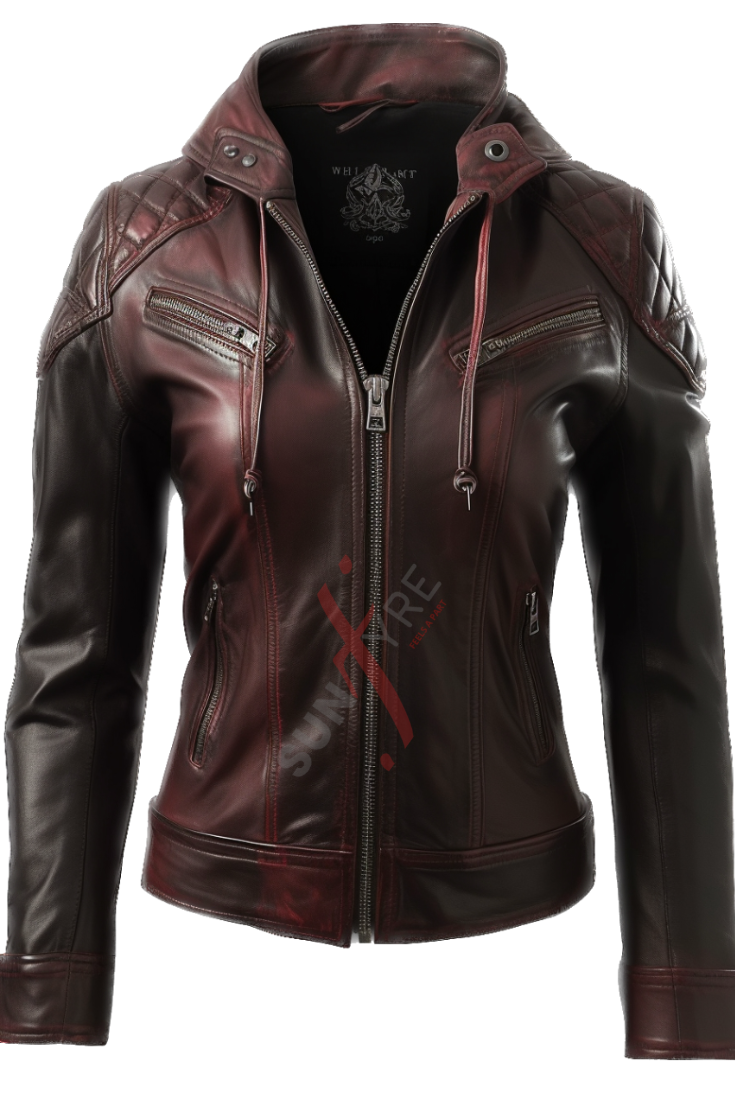 Real Sheepskin Brown Distressed Cafe Racer Leather Jacket For Women