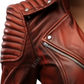 Burgundy Distressed Leather Motorcycle Jacket For Women