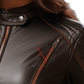 Dark Brown Slim Fit Leather Jacket For Women